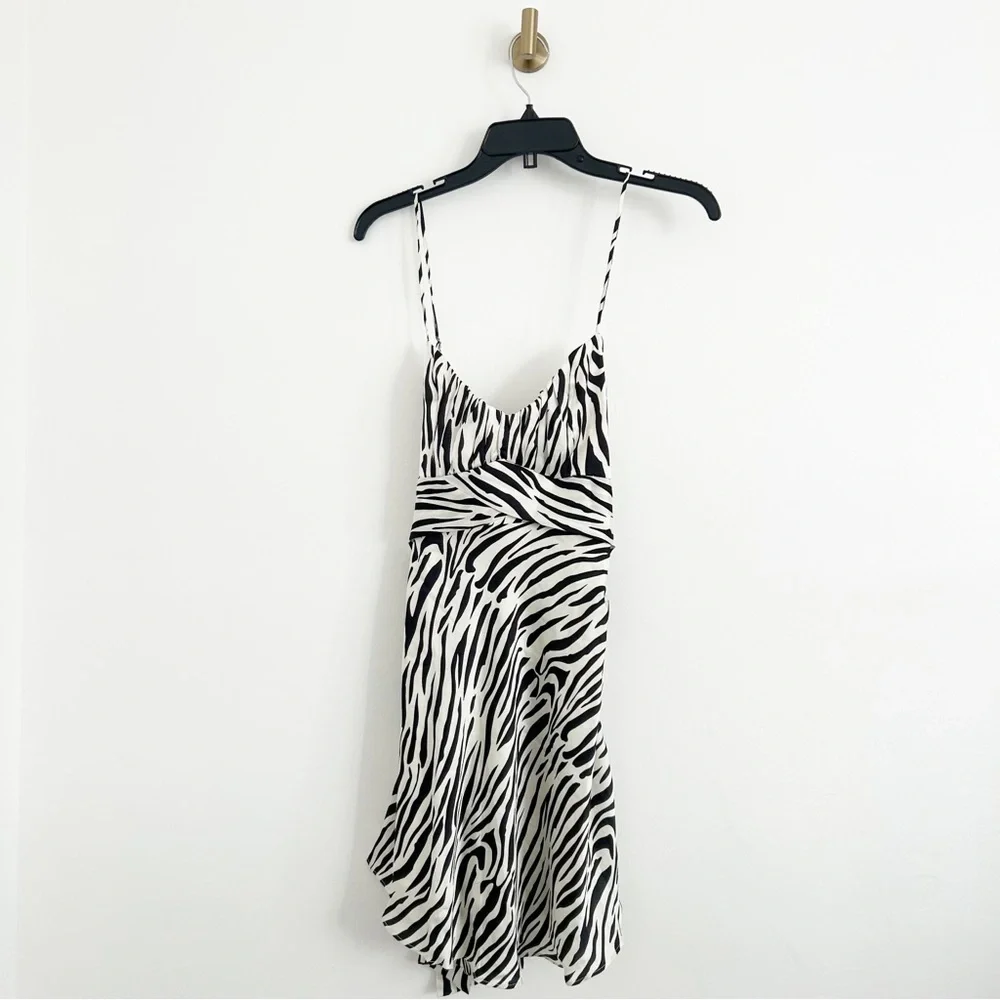NEW Selfie Leslie Linka Zebra Print Satin Cami Strap Mini Dress Size US Small - Picture 3 of 8